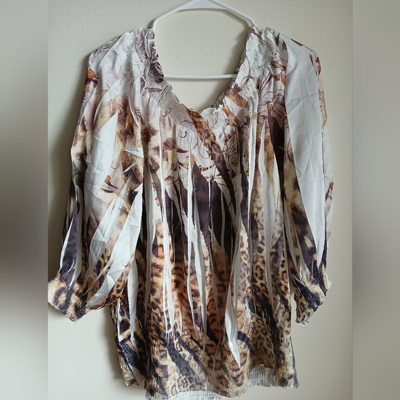 Cato Tops - Cato womens cream and tan 3/4 sleeve blouse top Size 18/20W